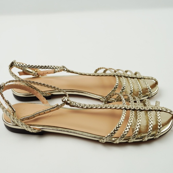 New JCREW Size 8 Braided Cage-Toe Sandals Metallic Leather White Gold $168 CK004 - Picture 7 of 8